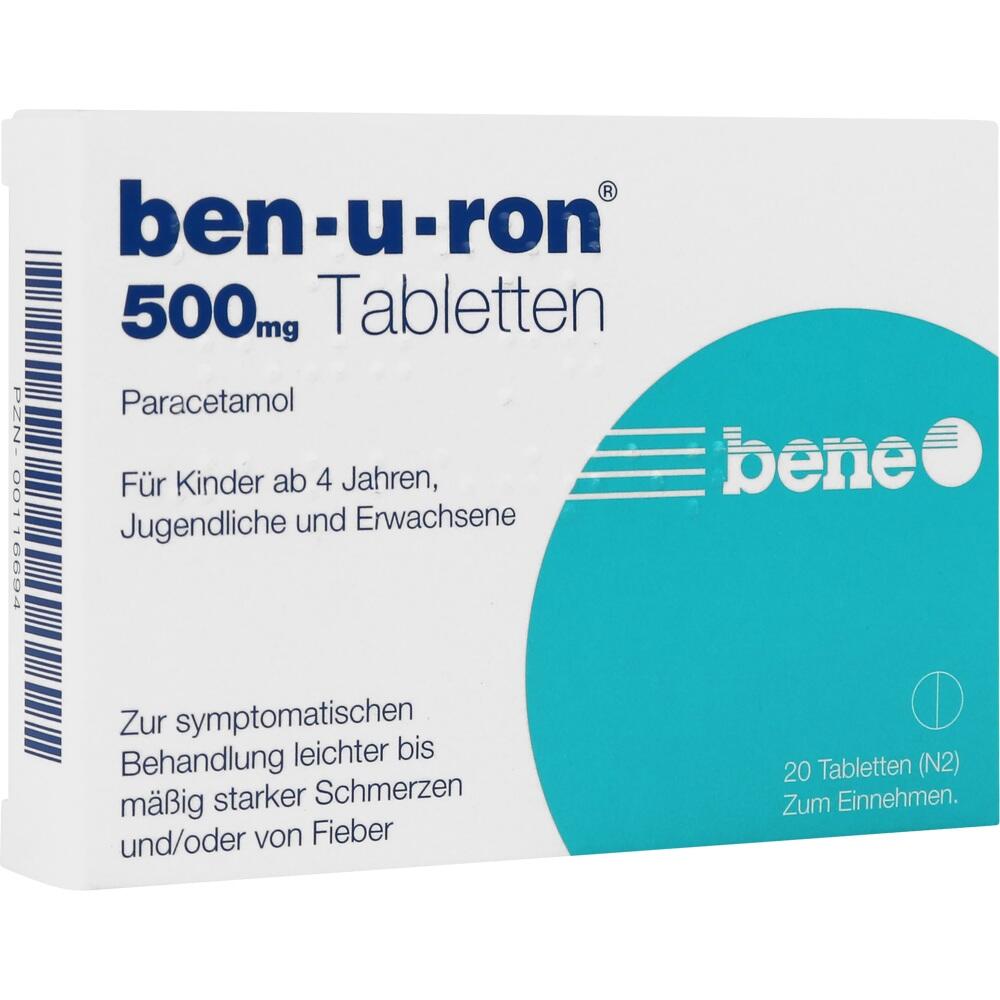 Eine Packung Schmerztabletten mit 500 mg Paracetamol.