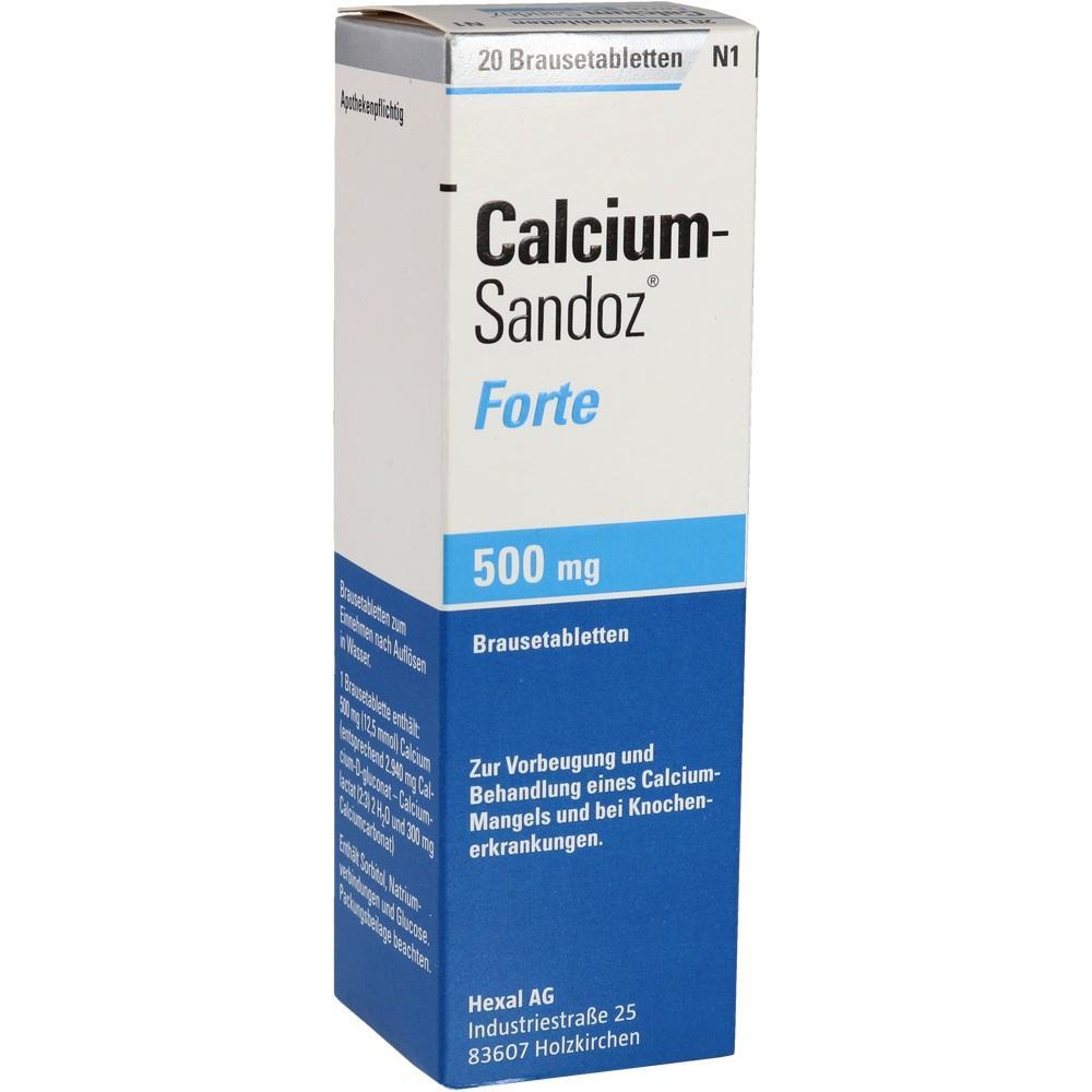 Eine Verpackung f&uuml;r Calcium Brausetabletten zur Behandlung von Calciummangel.