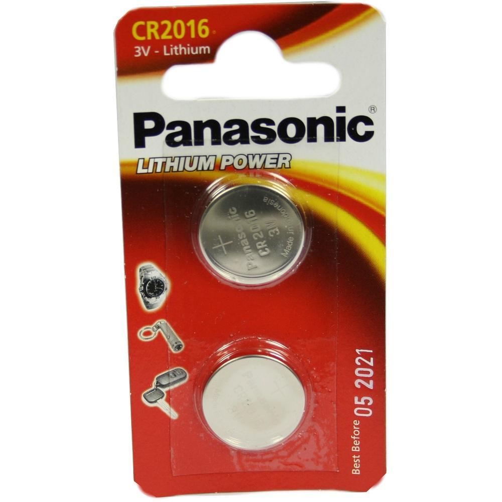 Verpackung mit zwei Panasonic-Knopfzellenbatterien CR2016 f&uuml;r 3V.
