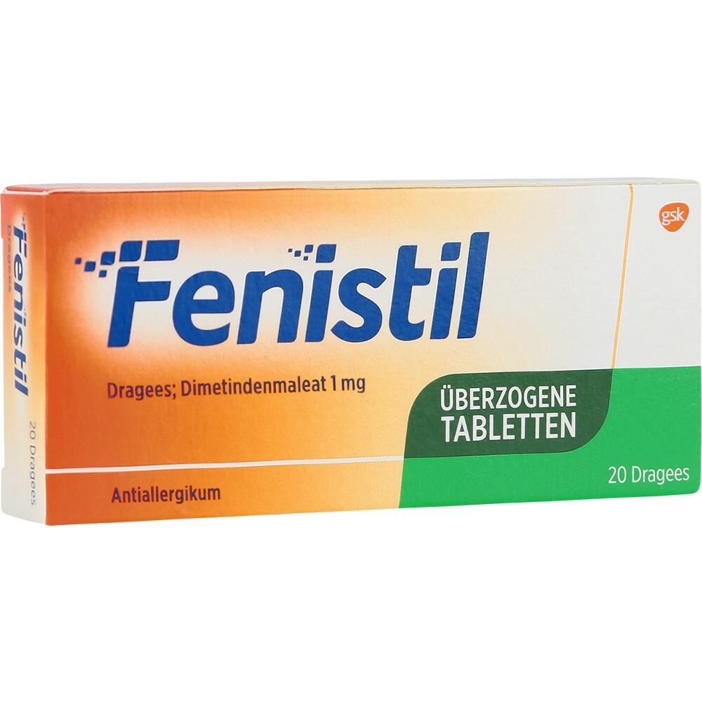 Eine orange-wei&szlig;e Packung Fenistil Tabletten gegen Allergien.
