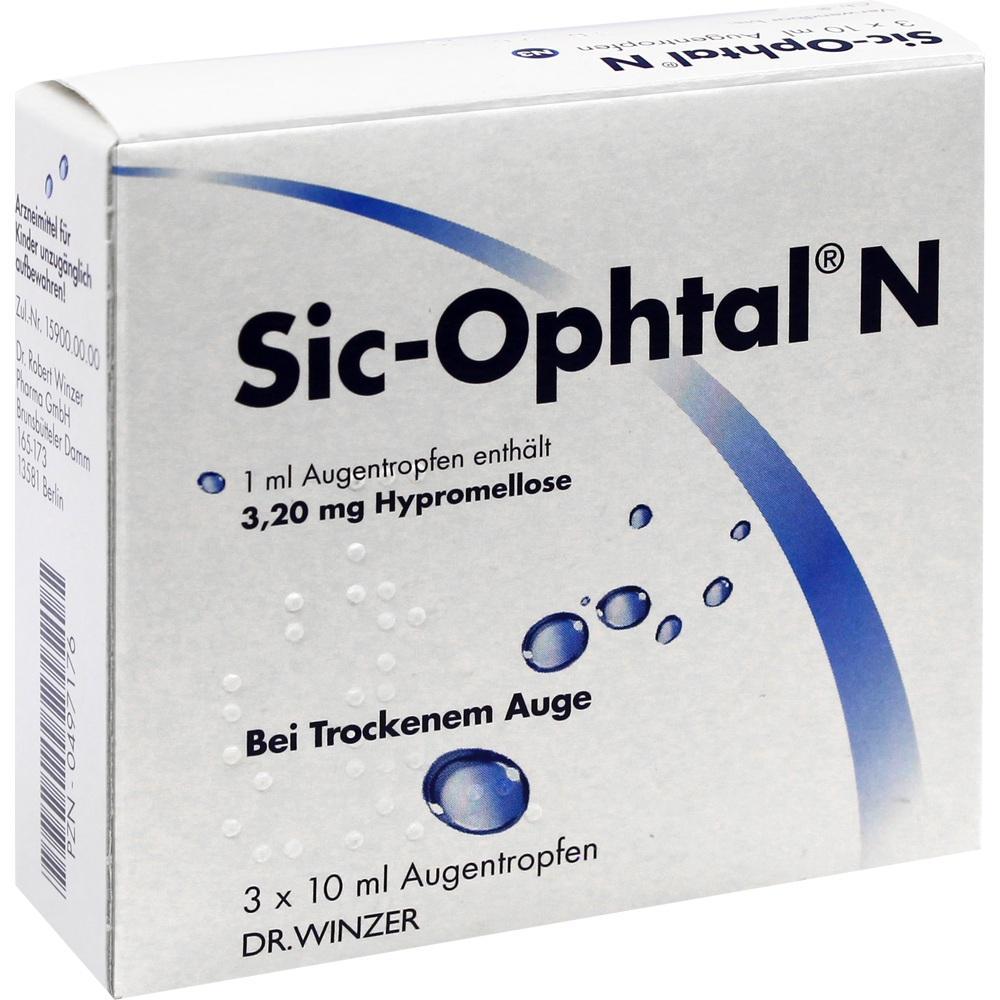 Die Verpackung zeigt Augentropfen f&uuml;r trockene Augen von Sic-Ophtal N.