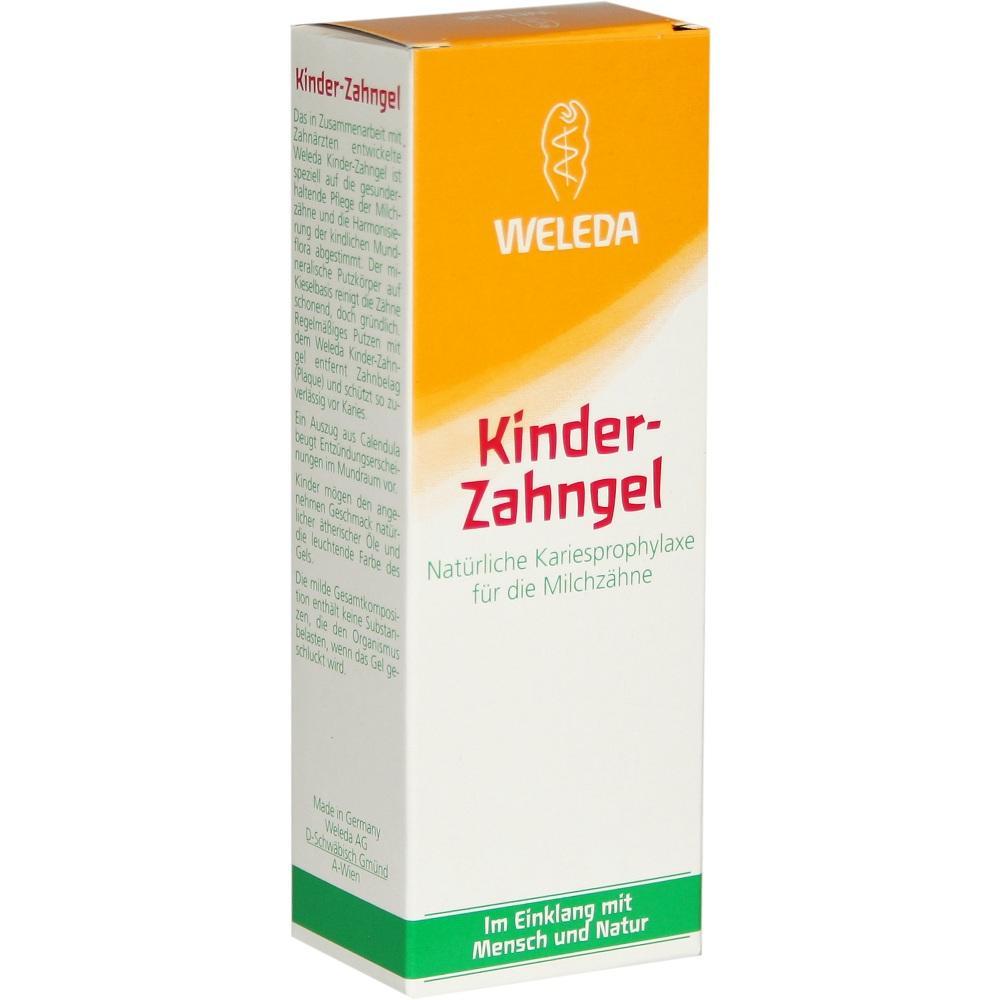 Die Verpackung zeigt Weleda Kinder-Zahngel f&uuml;r Milchz&auml;hne.