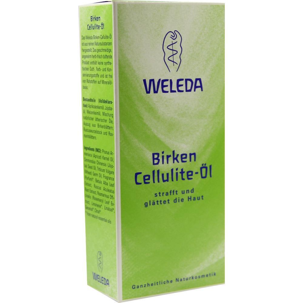 Gr&uuml;ne Verpackung von Weleda Birken Cellulite-&Ouml;l zur Hautstraffung.