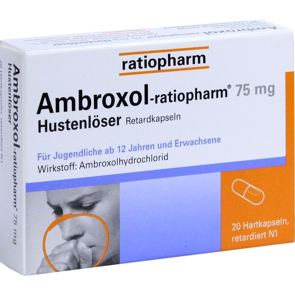 Packung von Ambroxol-Hustenl&ouml;ser mit 20 Kapseln f&uuml;r Jugendliche und Erwachsene.