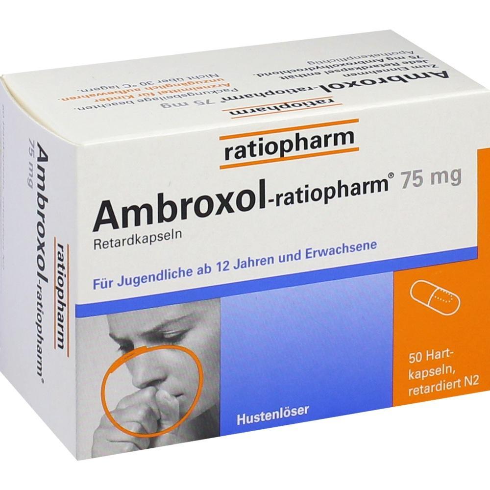 Eine Packung Hustenl&ouml;sung namens Ambroxol-ratiopharm f&uuml;r Personen ab 12 Jahren.