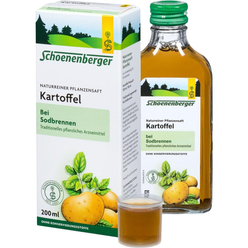 Kartoffelsaftflasche und -verpackung f&uuml;r Sodbrennen von Schoenenberger.
