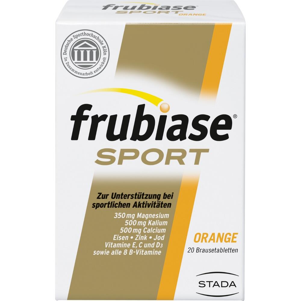 Wei&szlig;e Verpackung mit der Aufschrift "frubiase SPORT" und Details zur Unterst&uuml;tzung sportlicher Aktivit&auml;ten.