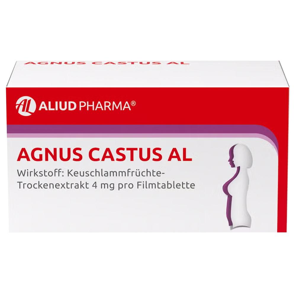 Eine Medikamentenverpackung von Aliud Pharma mit dem Namen Agnus Castus AL.
