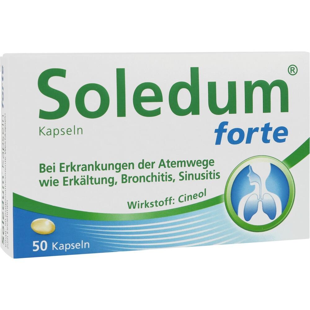 Eine Packung Soledum forte Kapseln gegen Erk&auml;ltungen und Atemwegsprobleme.