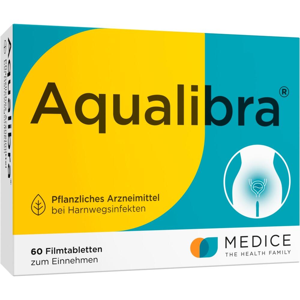 Eine Aqualibra-Packung mit 60 Filmtabletten gegen Harnwegsinfekte.