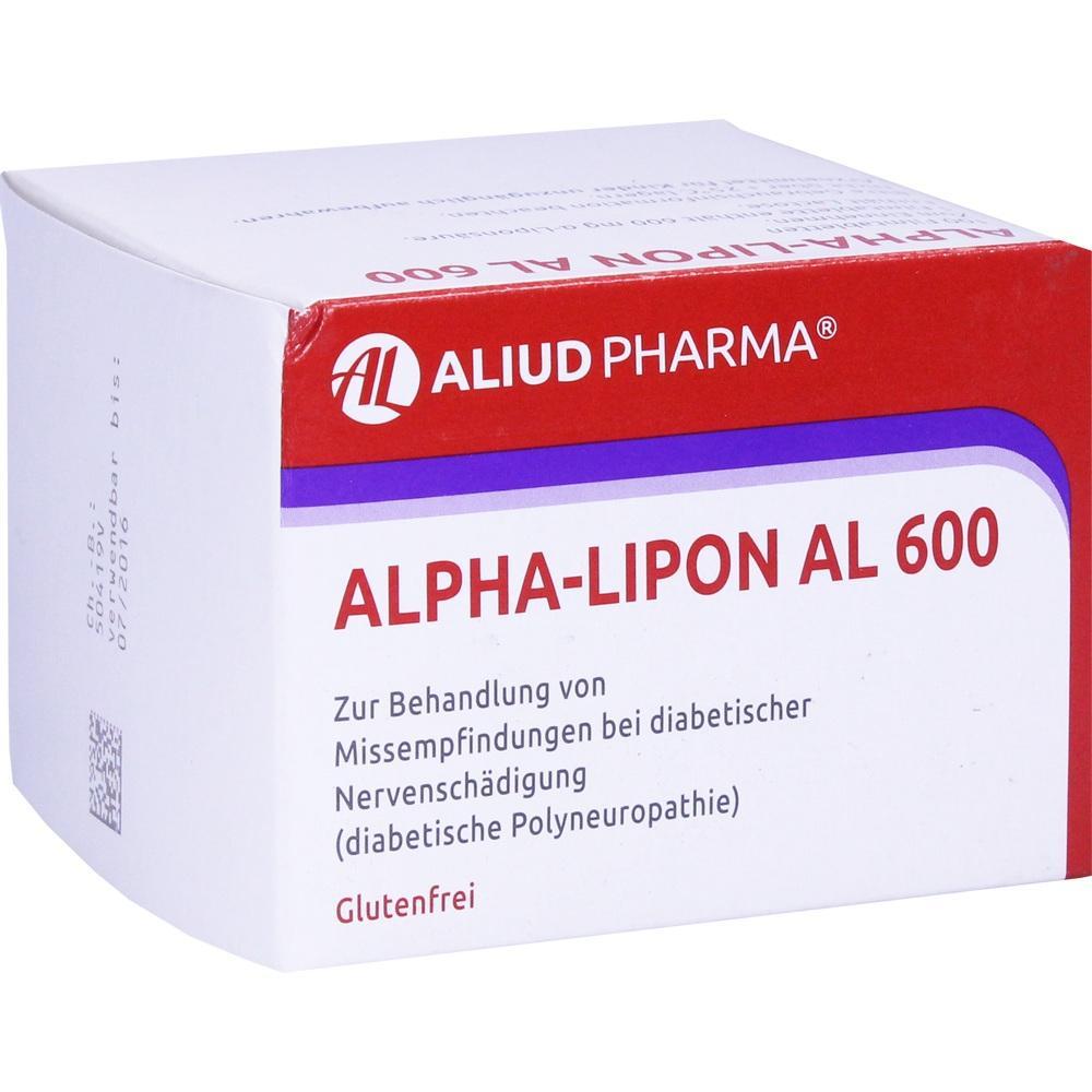 Eine wei&szlig;e Medikamentenverpackung mit der Aufschrift "ALPHA-LIPON AL 600".