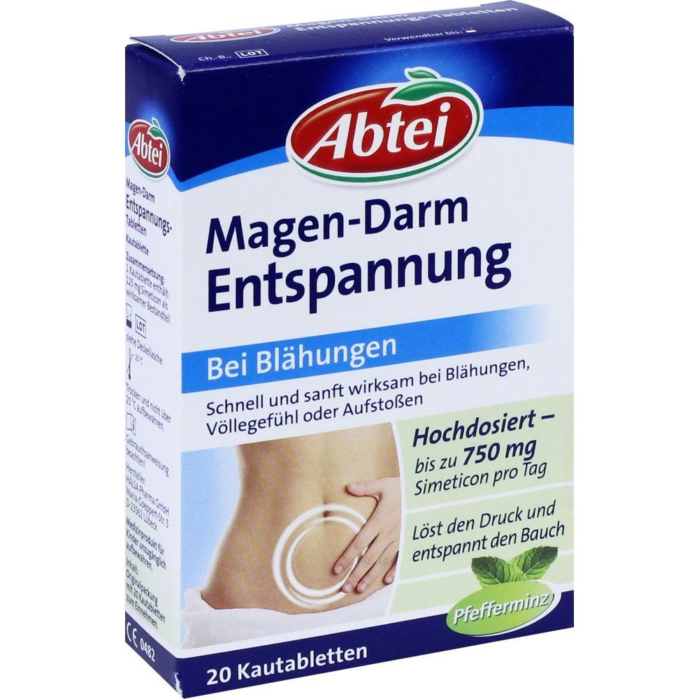 Verpackung von Magen-Darm-Entspannungstabletten gegen Bl&auml;hungen und V&ouml;llegef&uuml;hl.