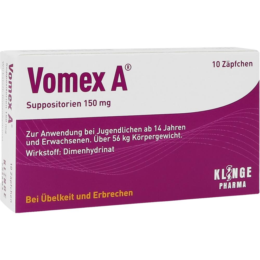 Verpackung von Vomex A Z&auml;pfchen gegen &Uuml;belkeit und Erbrechen.