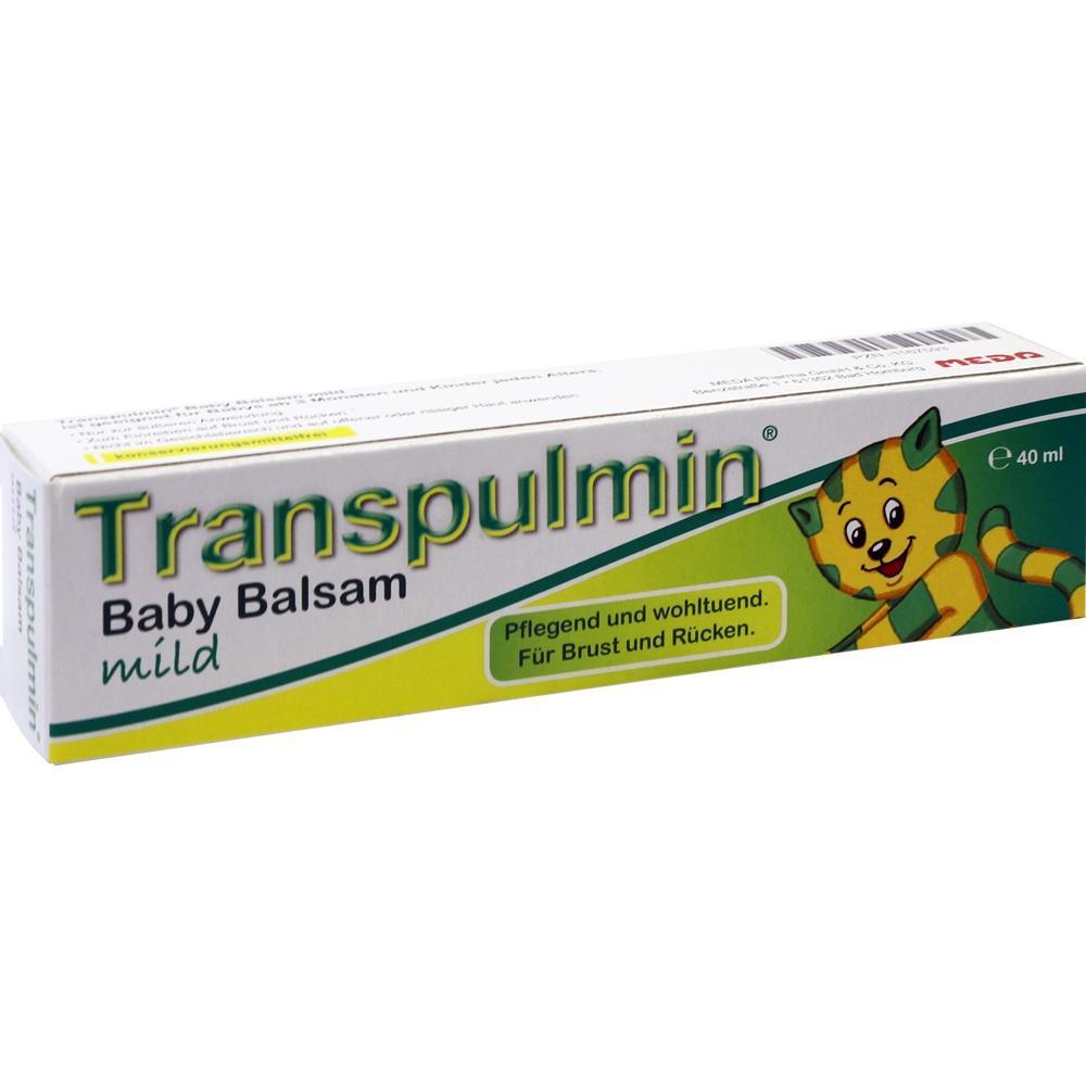 Verpackung von Transpulmin Baby Balsam mit gelbem Tiger auf der Vorderseite.