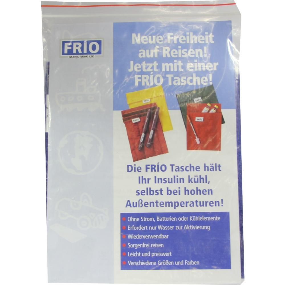 Verpackung der FR&Iacute;O Tasche, die Insulin ohne Strom k&uuml;hl h&auml;lt, mit Bildern der Taschen.