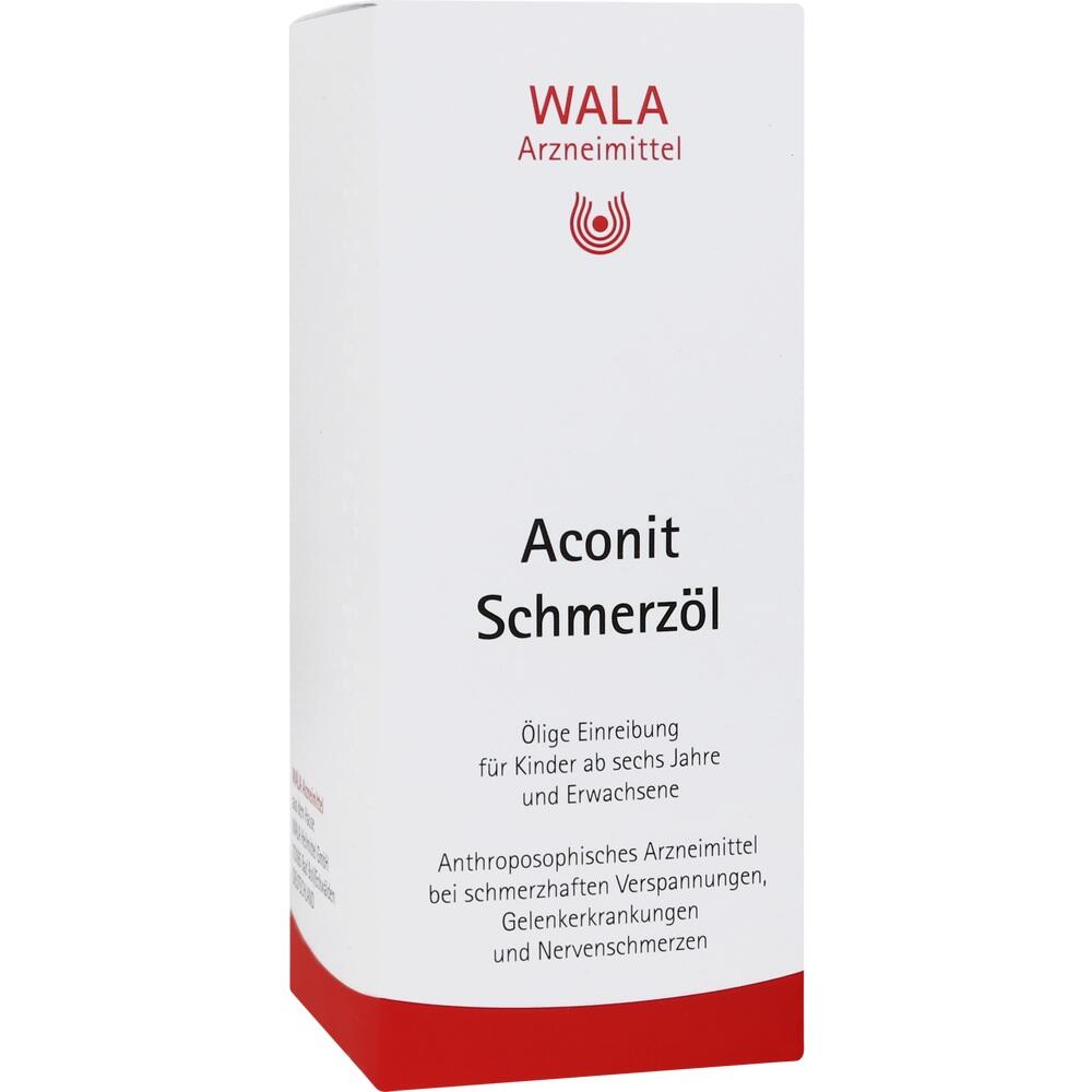 Wei&szlig;e Schachtel mit der Aufschrift "Aconit Schmerz&ouml;l" von WALA Arzneimittel.