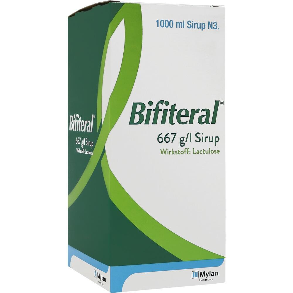 Verpackung von Bifiteral-Sirup mit dem Wirkstoff Lactulose.