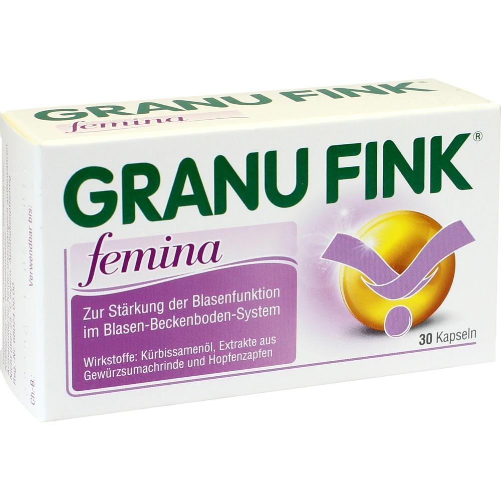 Verpackung von Granu Fink Femina zur Unterst&uuml;tzung der Blasenfunktion, 30 Kapseln.