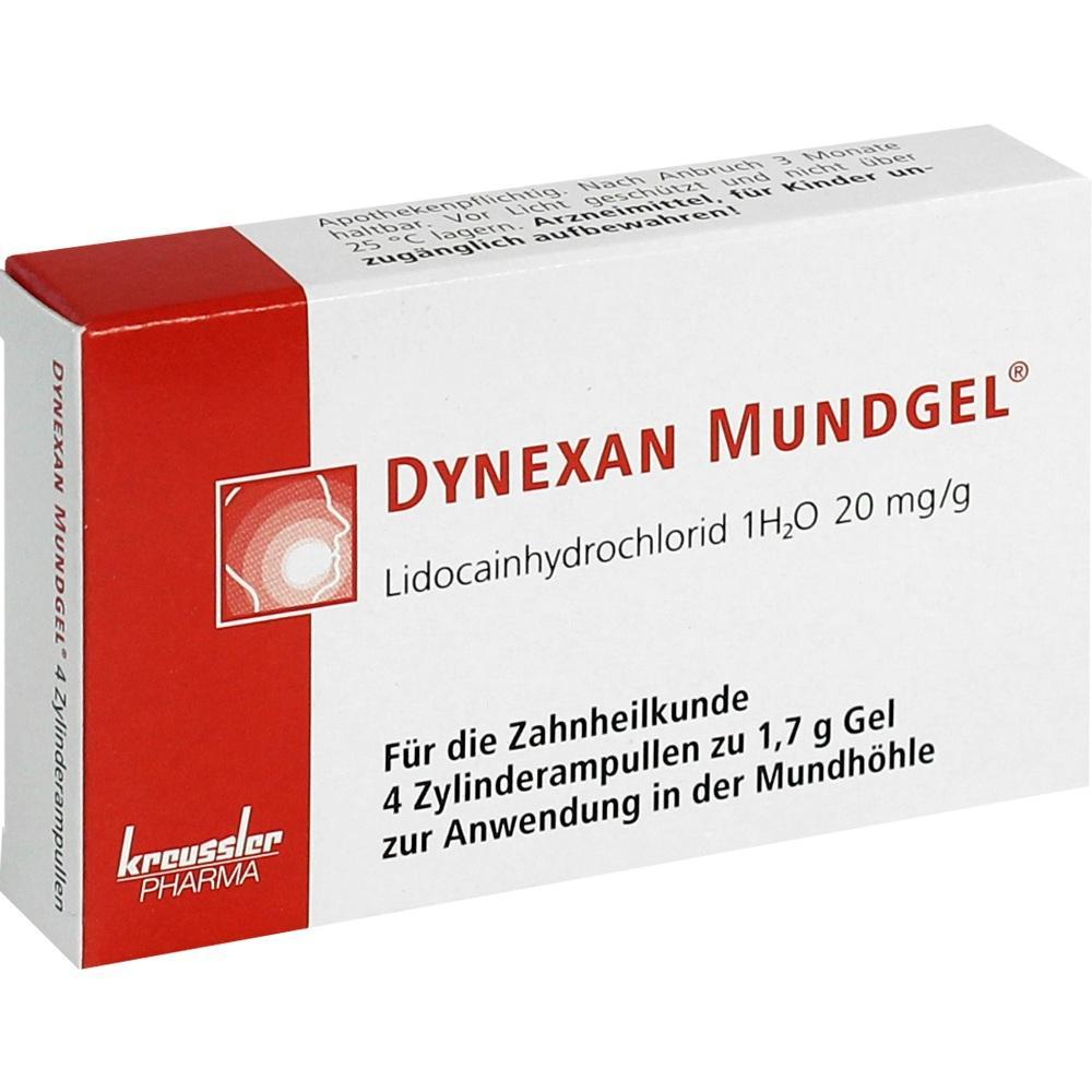 Verpackung von Dynexan Mundgel zur Schmerzlinderung in der Mundh&ouml;hle.