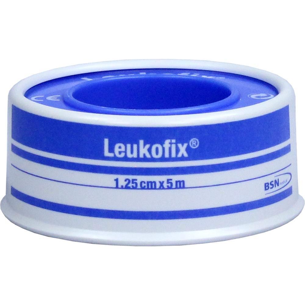 Eine blaue Rolle mit Klebeband namens Leukofix.
