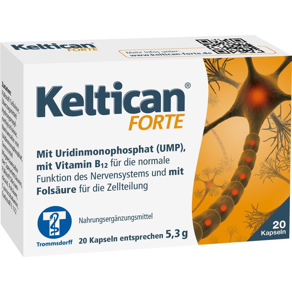 Packung von Keltican Forte mit N&auml;hrstoffen f&uuml;r Nerven und Zellteilung.