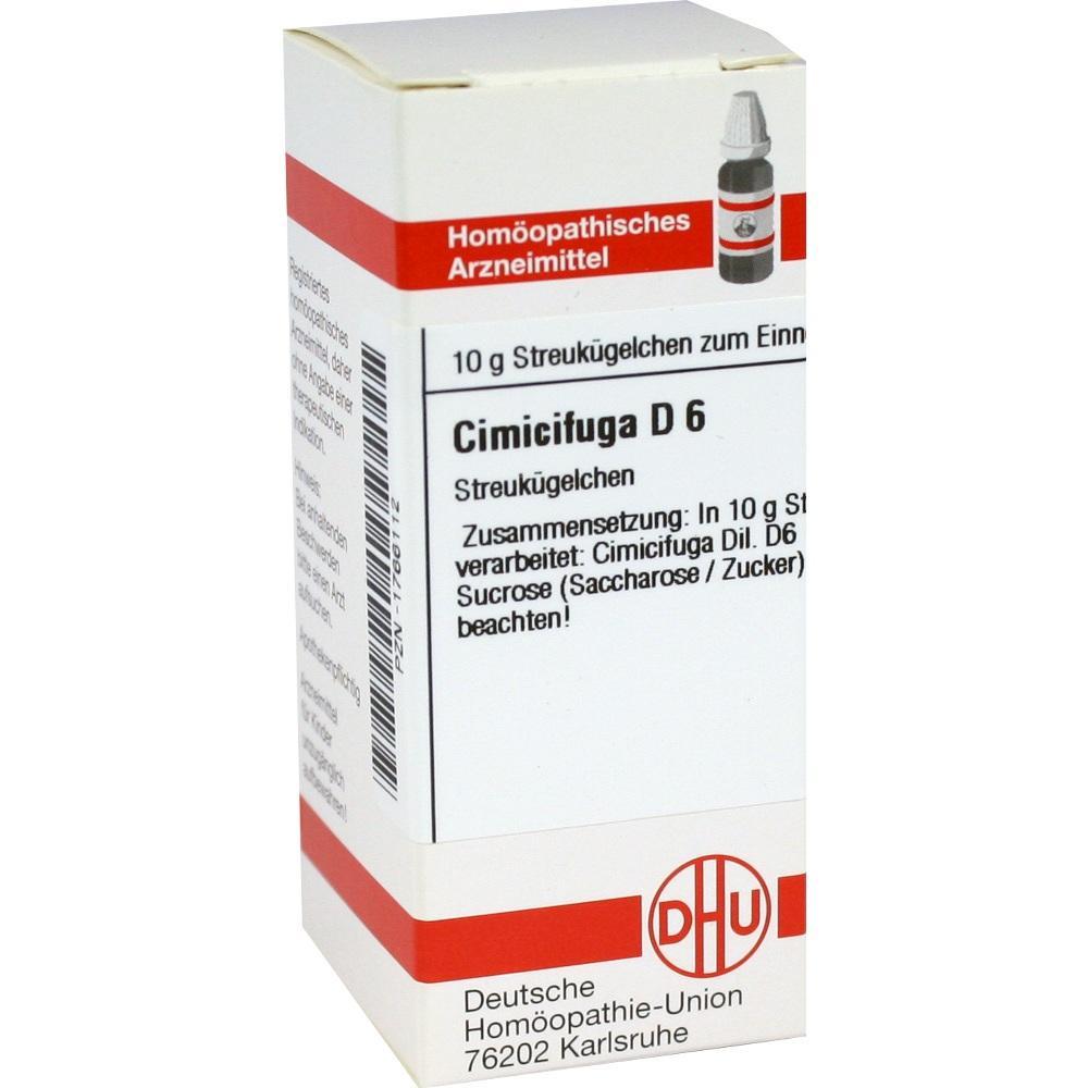 Wei&szlig;e Schachtel mit Aufschrift: "Cimicifuga D 6, hom&ouml;opathisches Arzneimittel".