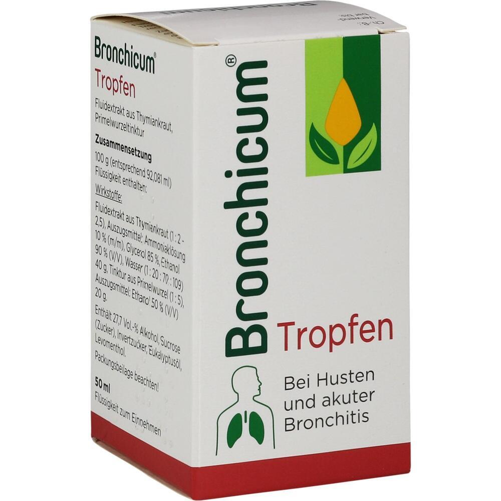 Wei&szlig;e Verpackung von Bronchicum, einem Mittel gegen Husten und Bronchitis.