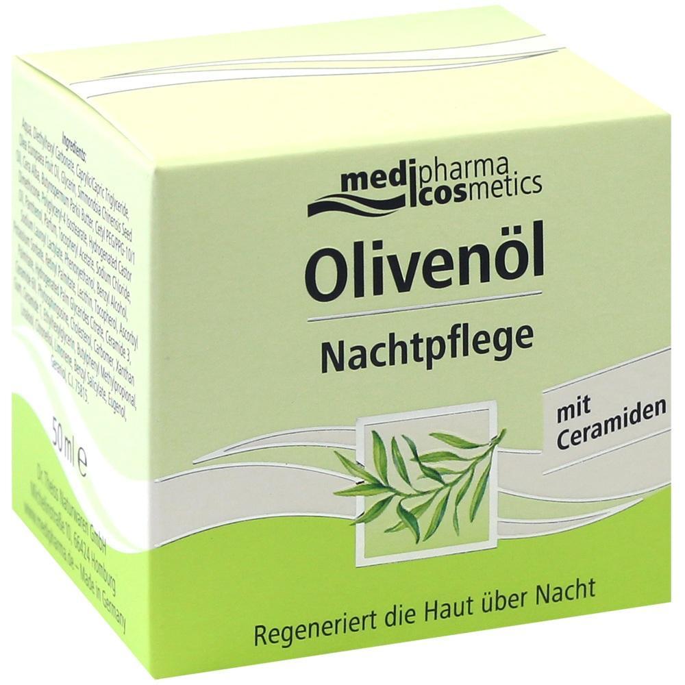 Gr&uuml;ne Verpackung von Oliven&ouml;l-Nachtpflege mit Ceramiden.