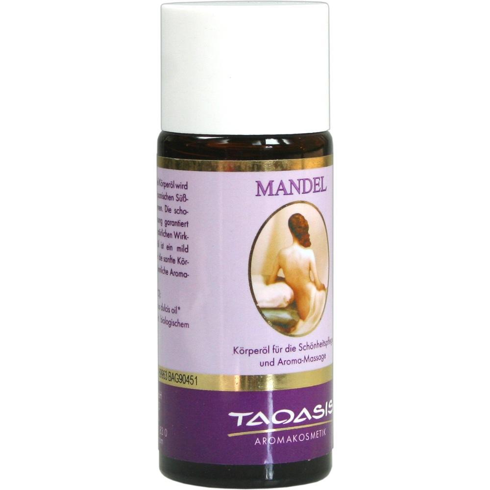 Flasche mit Mandel-K&ouml;rper&ouml;l f&uuml;r Massage und Sch&ouml;nheitspflege.