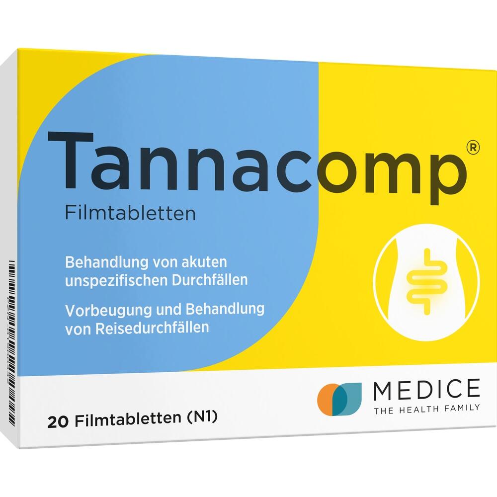 Gr&uuml;ne Verpackung der Tabletten Tannacomp zur Behandlung von Durchfall.