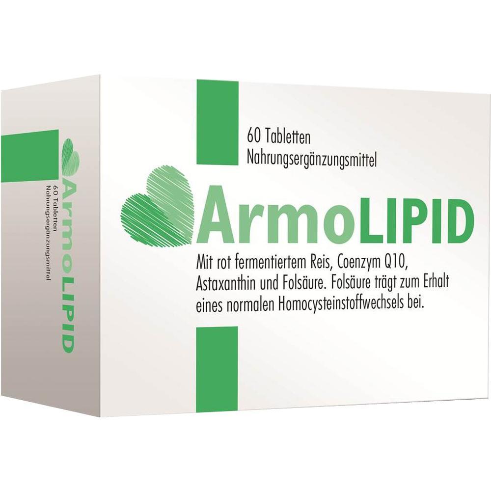Verpackung mit 60 Tabletten eines Nahrungsergänzungsmittels namens ArmoLIPID.