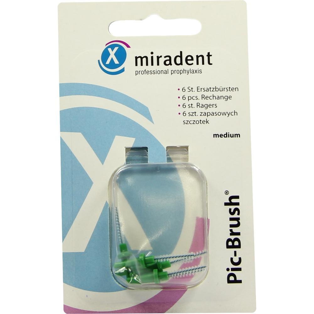 Die Verpackung enth&auml;lt sechs gr&uuml;ne Interdentalb&uuml;rsten von Miradent.