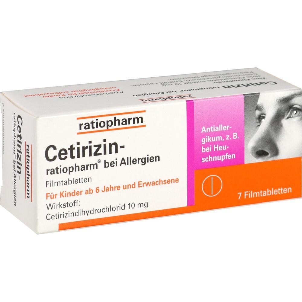 Eine Schachtel Cetirizin-Tabletten gegen Allergien f&uuml;r Kinder ab 6 Jahren und Erwachsene.
