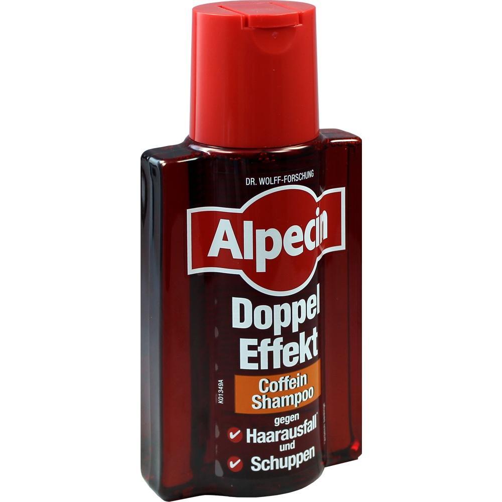 Rote Shampooflasche von Alpecin gegen Haarausfall und Schuppen.