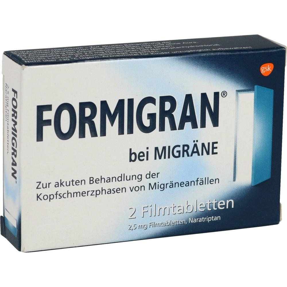 Eine Schachtel Tabletten zur Behandlung von Migr&auml;ne.