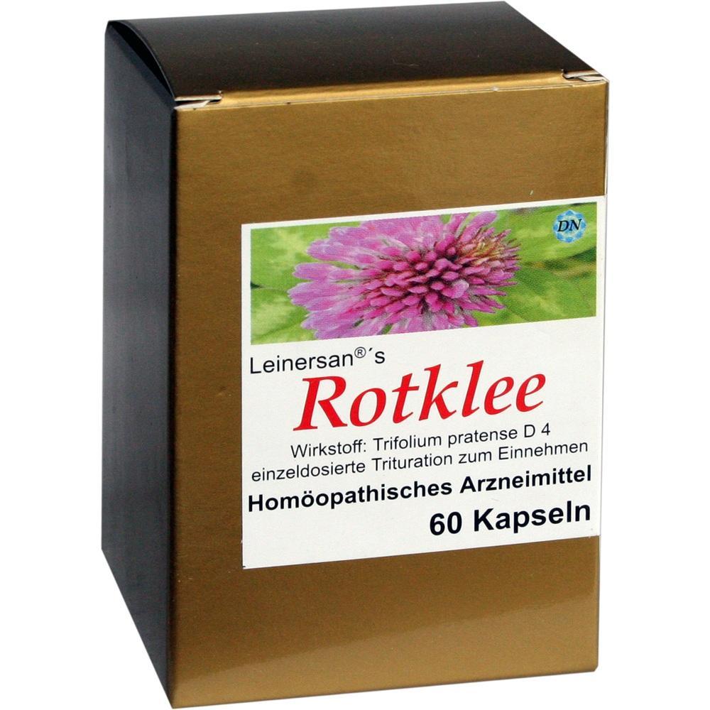 Eine Packung mit 60 Kapseln eines hom&ouml;opathischen Rotklee-Arzneimittels.