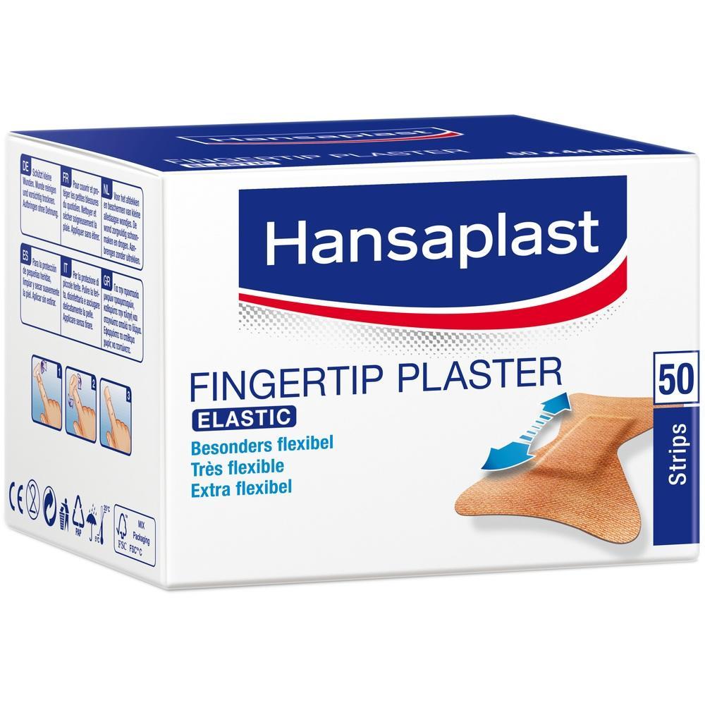 Eine Packung elastische Pflaster f&uuml;r Fingerspitzen von Hansaplast.