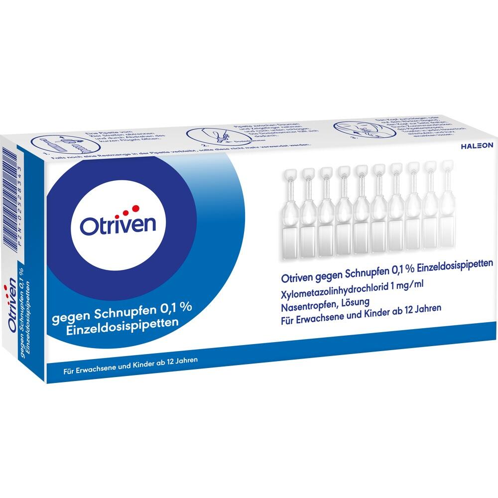 Packung mit Einzeldosis-Nasentropfen gegen Schnupfen f&uuml;r Erwachsene und Kinder ab 12.