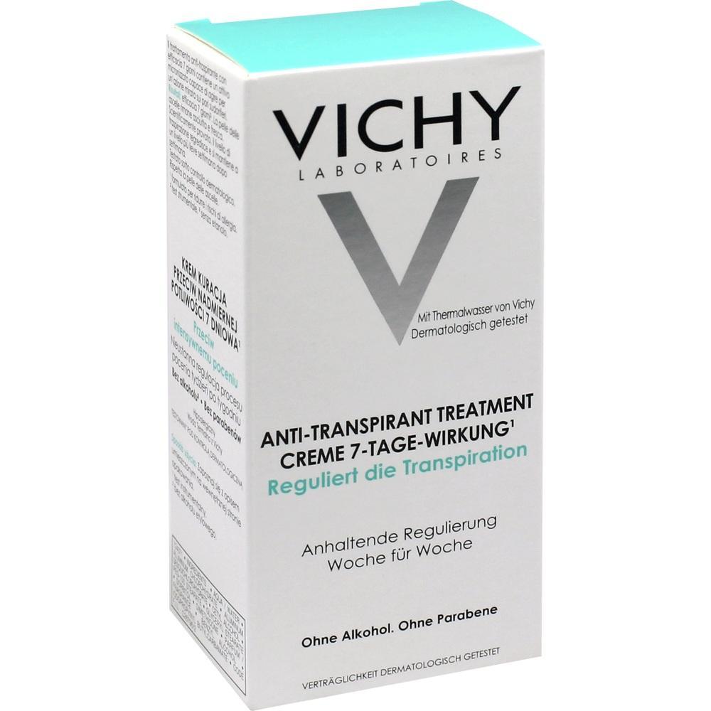 Eine Vichy Anti-Transpirant-Creme f&uuml;r 7 Tage in einer wei&szlig;en Verpackung.