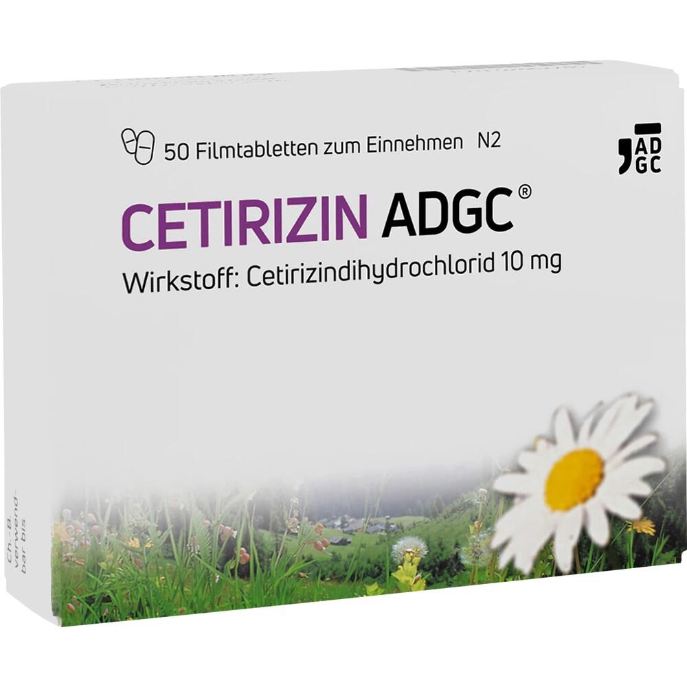 Eine Medikamentenverpackung f&uuml;r Cetirizin ADGC mit einer Blume auf der Vorderseite.