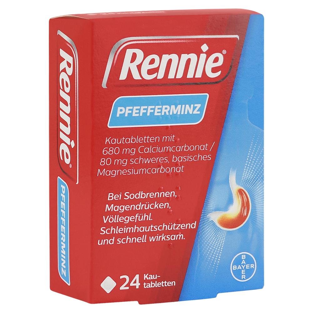 Rote Packung von Rennie Pfefferminz Kautabletten gegen Sodbrennen.