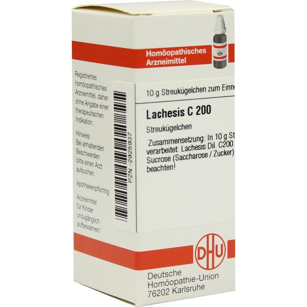 Die Verpackung zeigt hom&ouml;opathische Streuk&uuml;gelchen namens "Lachesis C 200".