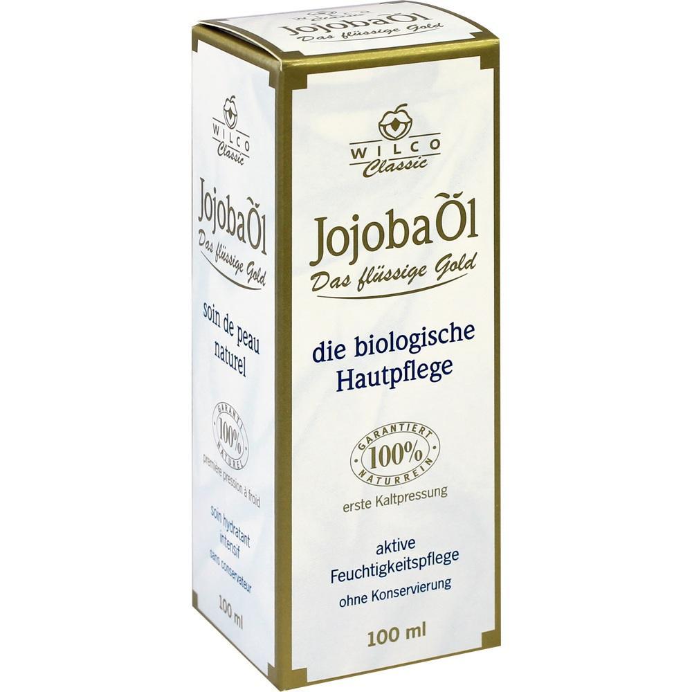 Eine Verpackung mit der Aufschrift "Jojoba&Ouml;l, die biologische Hautpflege".