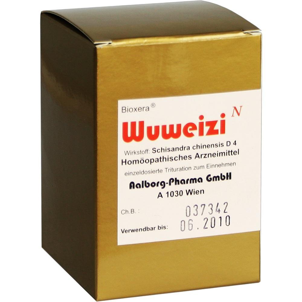 Goldene Verpackung eines hom&ouml;opathischen Mittels namens Wuweizi.