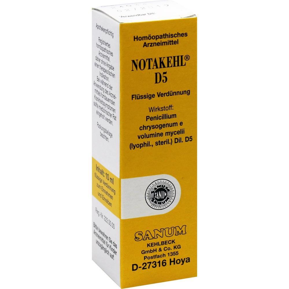 Gelbe Verpackung eines homöopathischen Arzneimittels namens Notakehl D5.