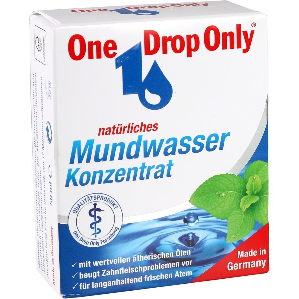 Verpackung eines nat&uuml;rlichen Mundwasserkonzentrats mit Minzbl&auml;ttern und blauem Logo.