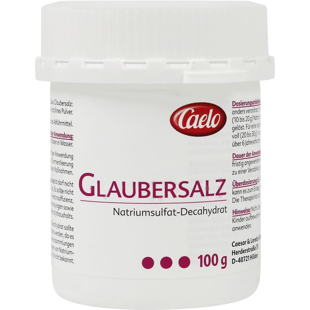 Wei&szlig;e Plastikdose mit der Aufschrift "Glaubersalz 100 g".