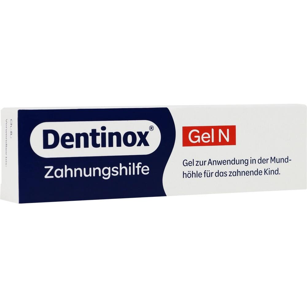 Eine Packung Dentinox Zahnungshilfe-Gel f&uuml;r zahnende Kinder.