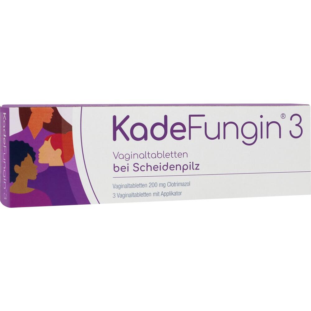 Eine Schachtel KadeFungin 3 Vaginaltabletten gegen Pilzinfektionen.