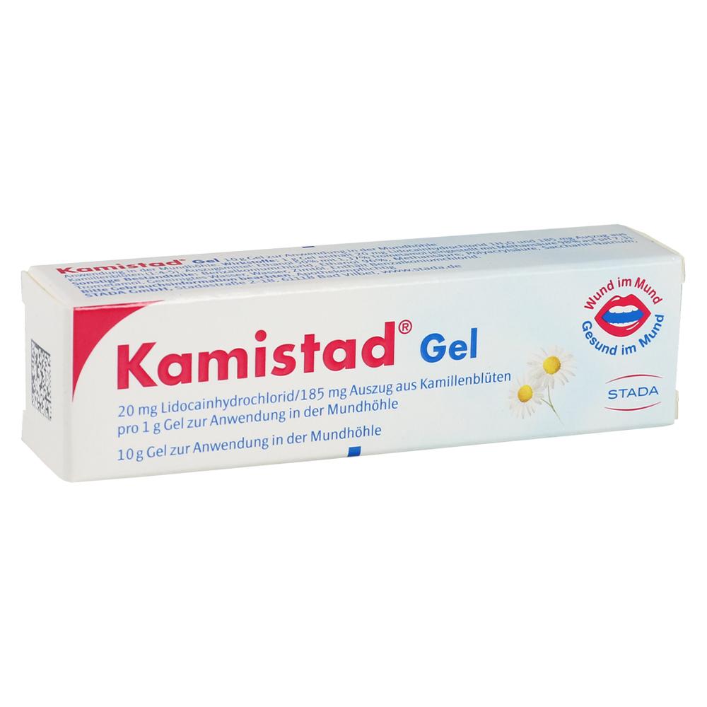 Eine wei&szlig;e Packung Kamistad Gel f&uuml;r die Mundpflege.